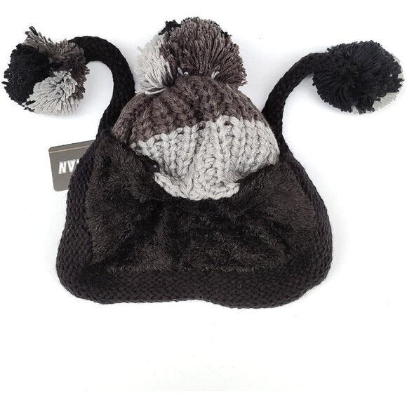Women Grey Black Winter Peruvian Cover Ears Beanie Hat Ear Flaps Sherpa Snow